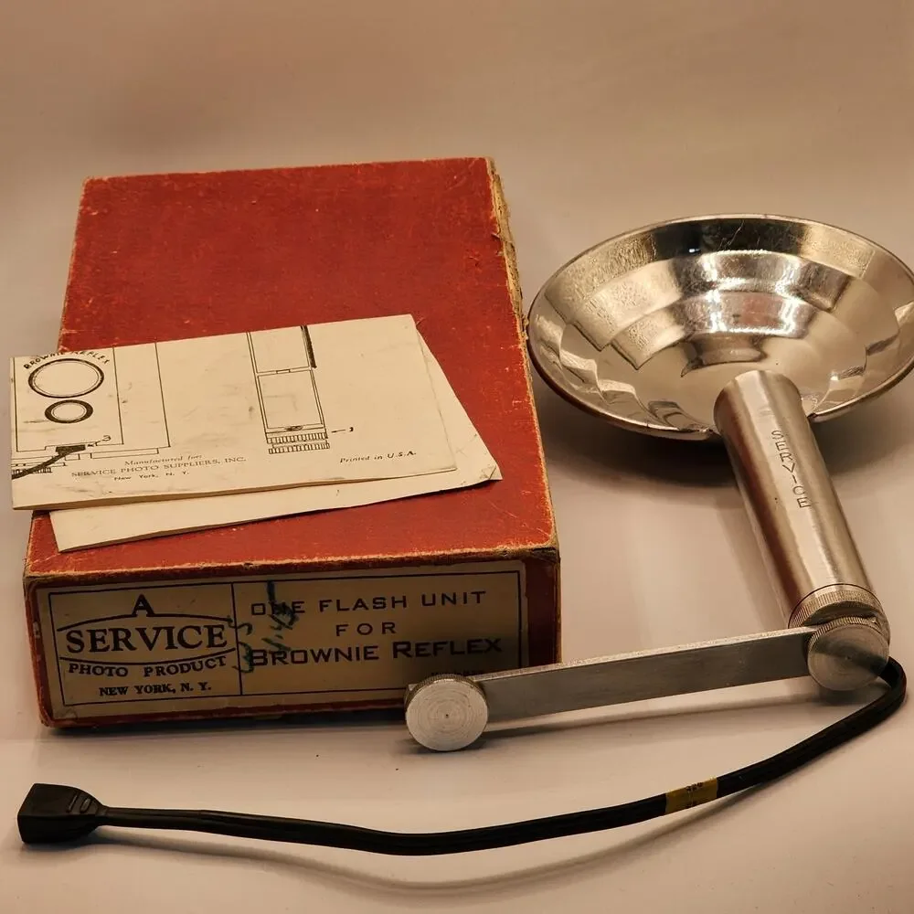 Vintage Service Flash Unit for Brownie Reflex Camera Metal Dish, Box & Paperwork